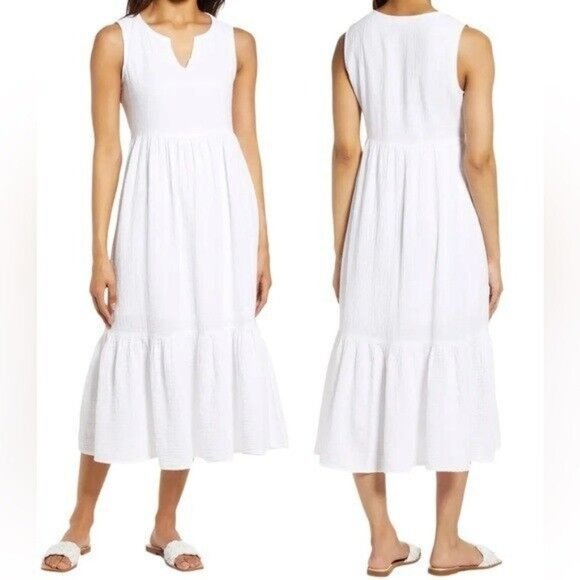 beachlunchlounge Dresses & Skirts - BEACHLUNCHLOUNGE Reana Sleeveless Cotton DoubleCloth Midi Gauzy Dress Sz Small